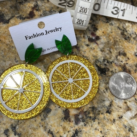 Sparkly Lemon Statement Drop Earrings - Picture 14 of 16